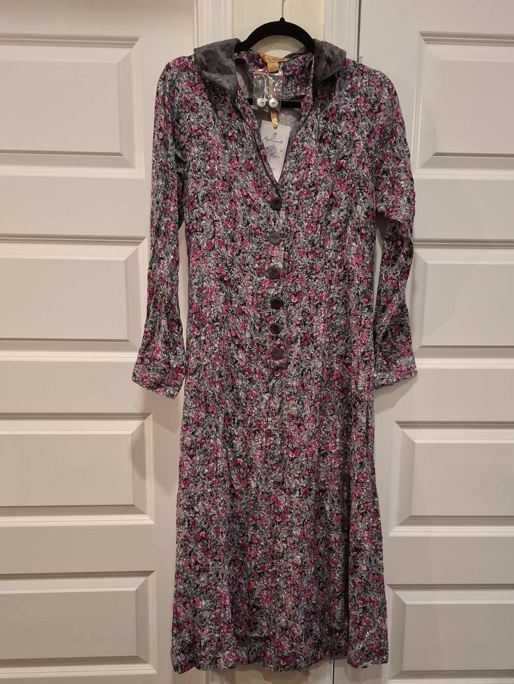 New Vintage April Cornell Purple Floral Midi Dress Size Small